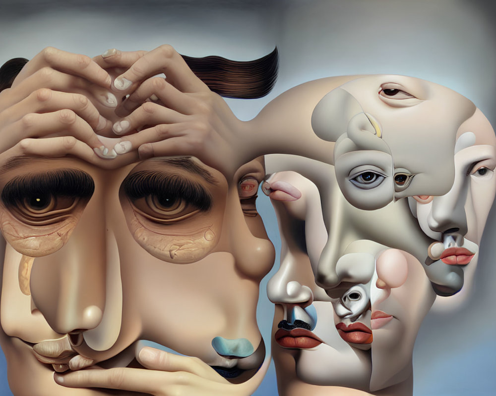 Surreal Artwork of Overlapping Distorted Faces