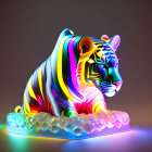 Colorful Stylized Tiger Artwork on Crystal Base & Gradient Background