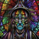 Colorful person with face paint and headdress in digital artwork