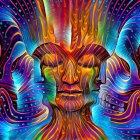 Colorful Psychedelic Artwork with Interconnected Human Faces