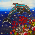 Vibrant Dolphin and Sea Life Artwork with Stylized Patterns