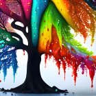 Colorful Paint Dripping Tree on White Background