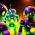 Vibrant neon background with three colorful, illuminated robots