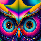 Colorful Owl Art with Psychedelic Background