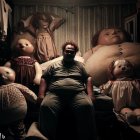 Chubby Cartoon Characters and Dolls in Cramped Room