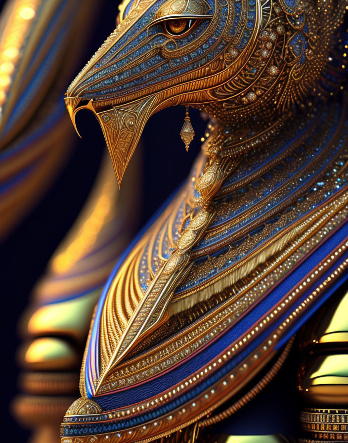 Detailed Golden Bird-Like Creature with Metallic Sheen