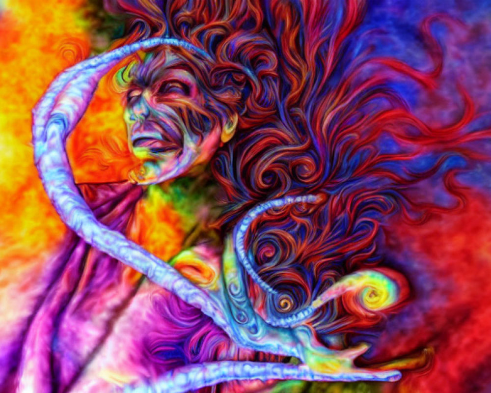 Colorful Abstract Art: Swirling Colors & Surreal Figure