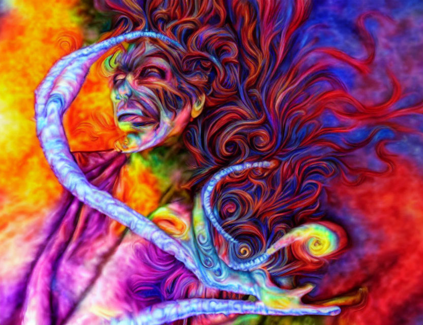 Colorful Abstract Art: Swirling Colors & Surreal Figure