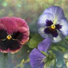 Vibrant Blue Flower with Purple Petals and Green Leaves