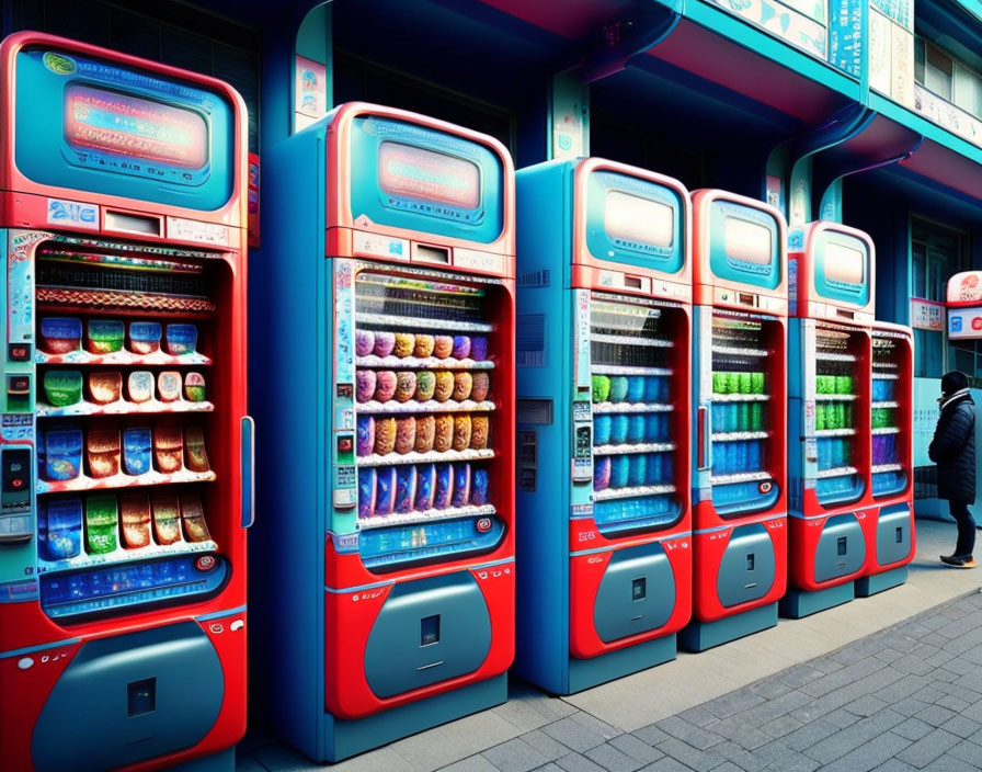 Colorful Vending Machines with Modern Design on City Sidewalk