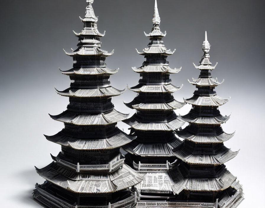 Black Pagoda Models on Light Grey Background