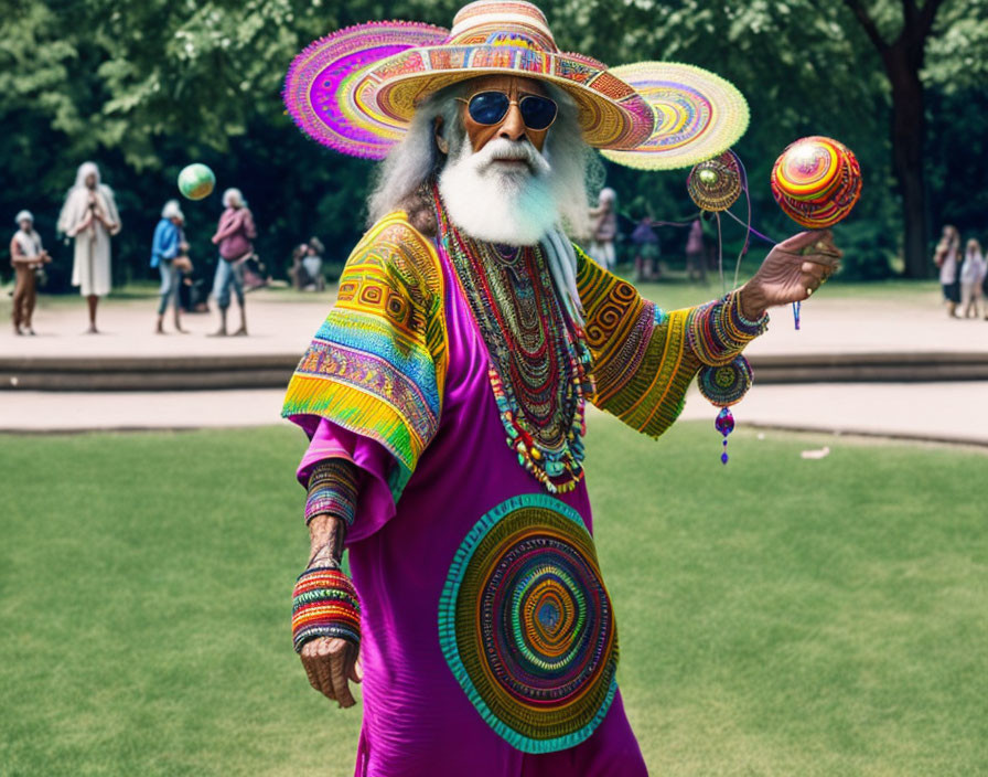 Colorful Outfit with Sombrero, Sunglasses, and Maraca Pose