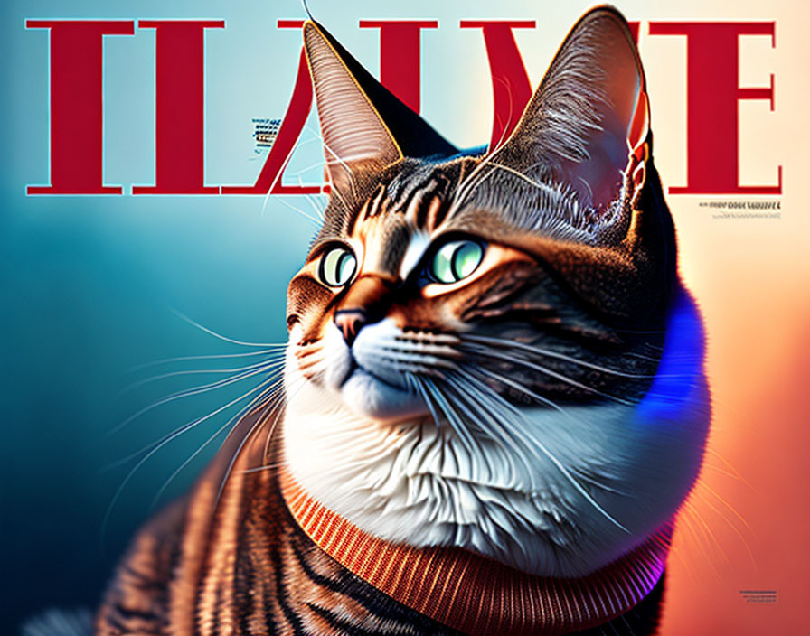 Tabby Cat with Green Eyes on "FLARE" Magazine Cover Design