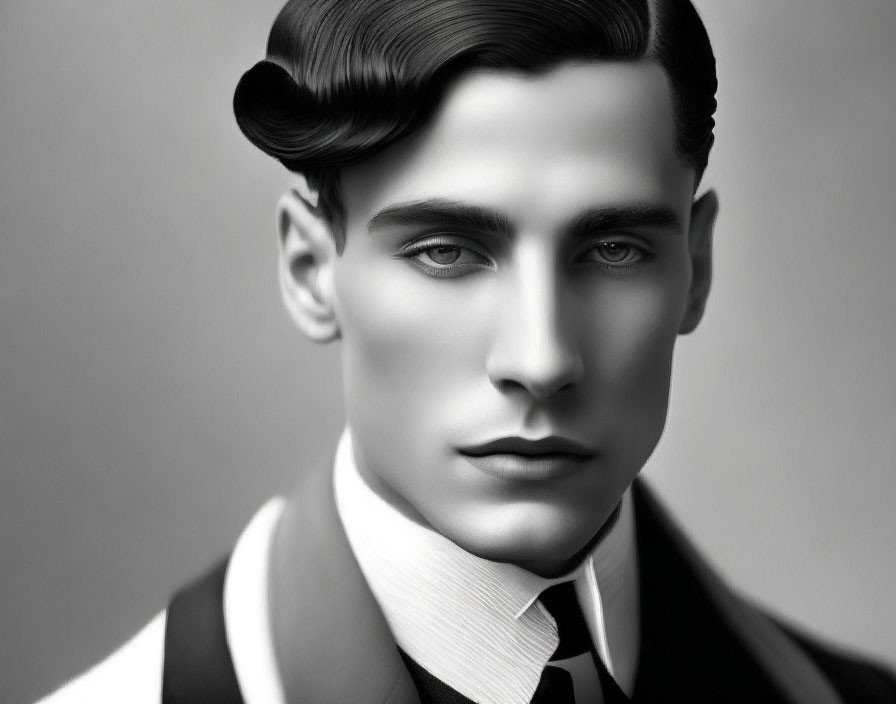 Monochromatic portrait of a man with classic hairstyle and sharp features