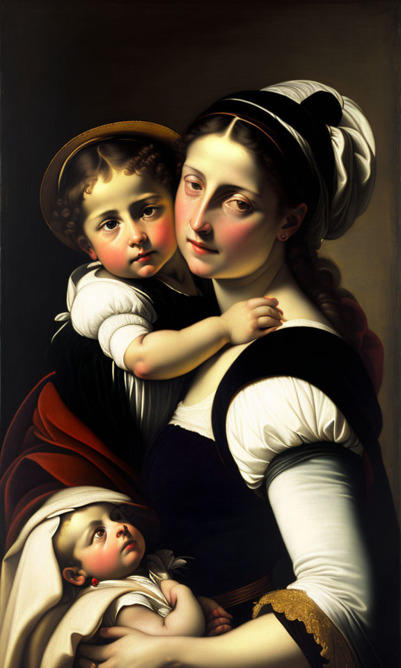 Classic Painting of Woman with Two Children in Period Attire