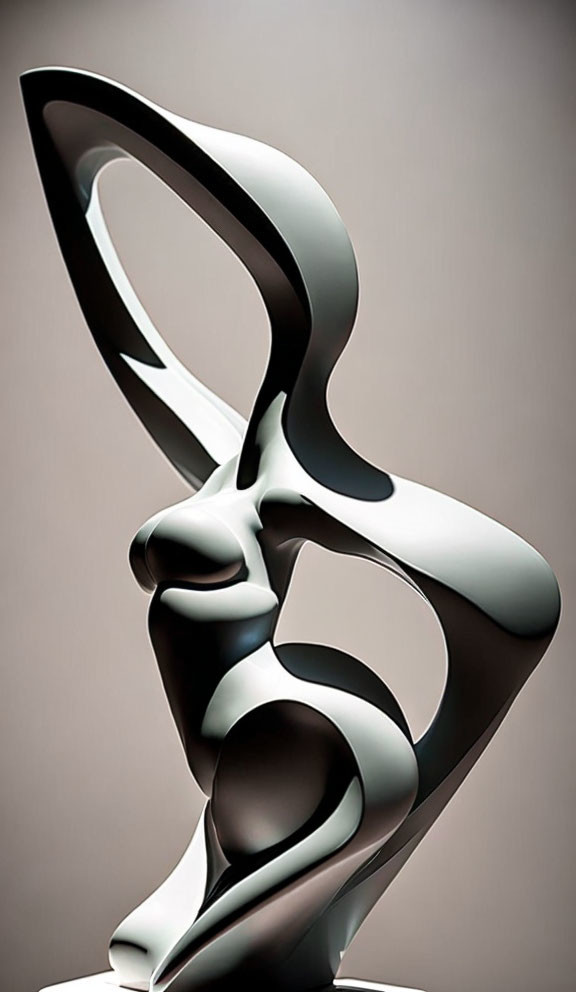 Fluid metallic sculpture: stylized figure on gradient background