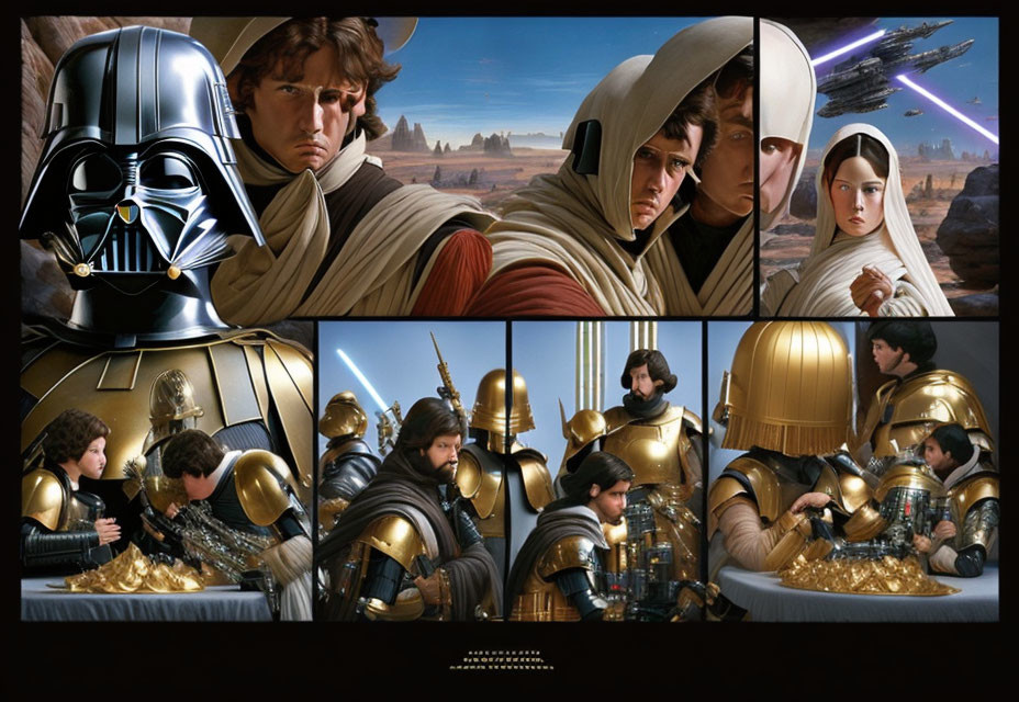 Collage of Star Wars Characters in Space Battle