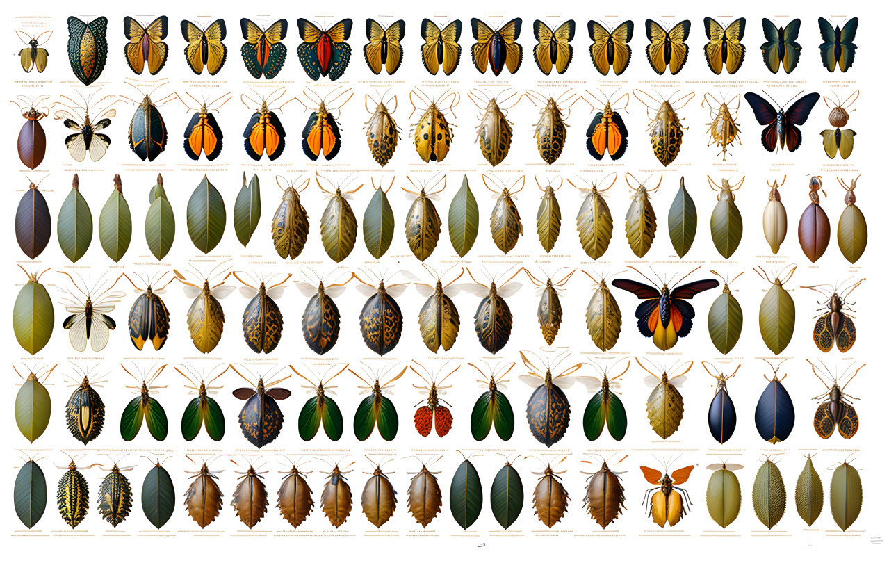 Colorful Beetle Illustrations Displayed in Rows