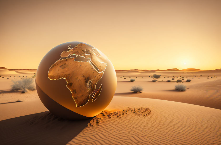 Golden Globe Resting on Sandy Dunes at Sunset in Tranquil Desert