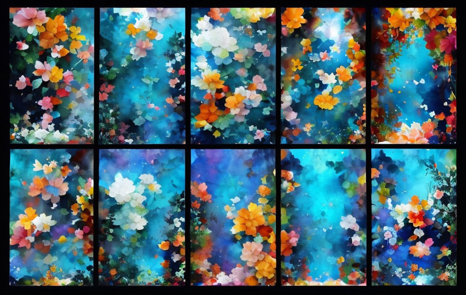 Vibrant Impressionistic Floral Collage with Varied Color Palettes