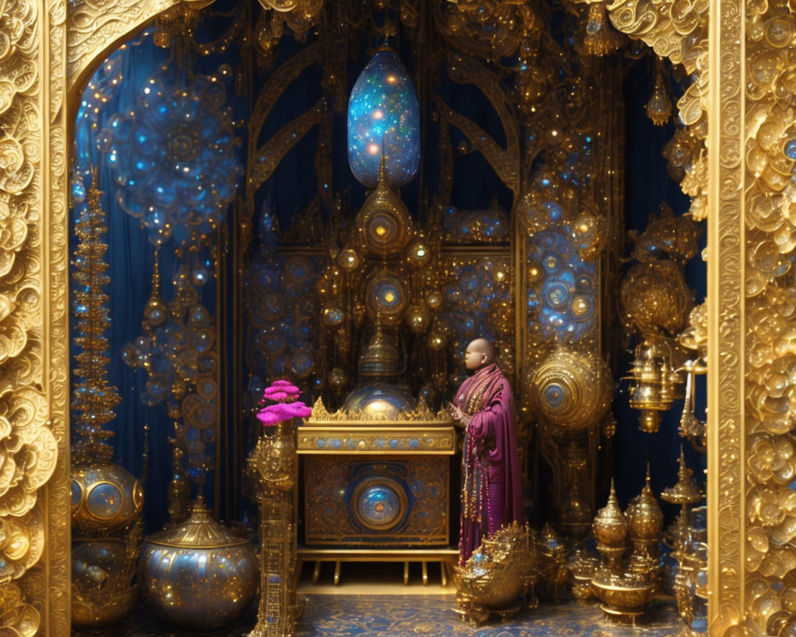 Luxurious Golden Room with Blue and Gold Egg Display