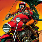 Person in Red and Black Riding Suit on Classic Red Motorcycle