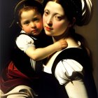 Classic Painting of Woman with Two Children in Period Attire