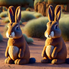 Exaggerated Eared Rabbits in Natural Setting