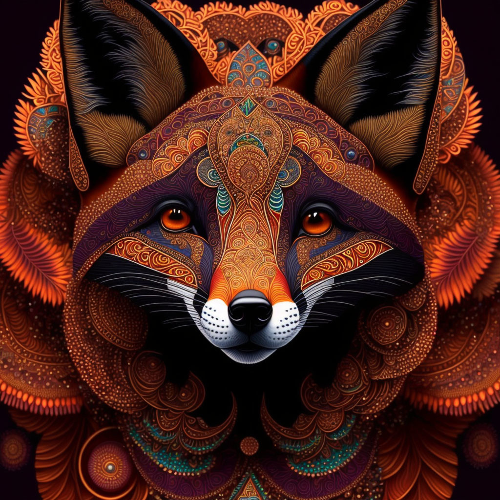 Detailed Stylized Fox Illustration with Vibrant Colors