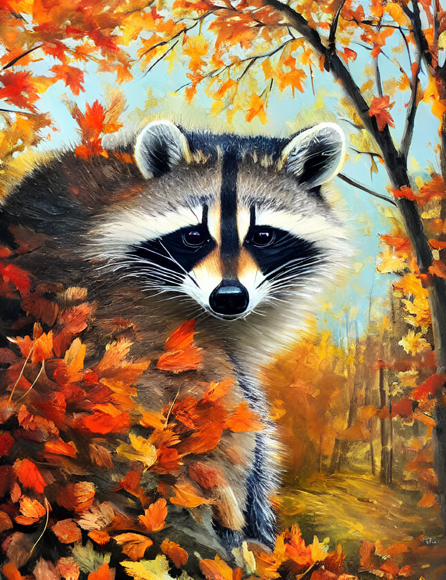 Raccoon in Vibrant Autumnal Setting