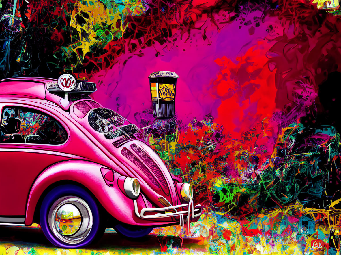 Colorful Psychedelic Digital Artwork of Classic Volkswagen Beetle