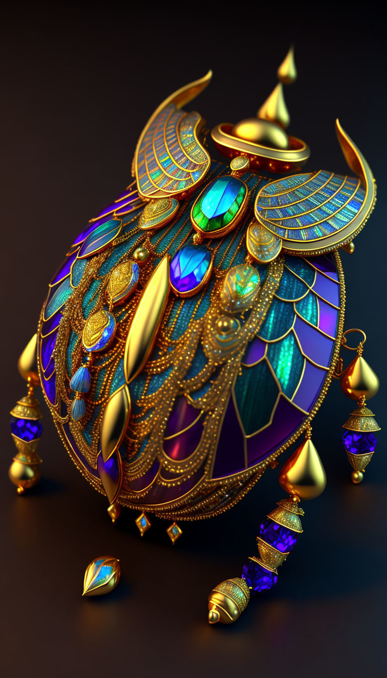 Ornate 3D Digital Artwork: Jewel-Encrusted Egg Design