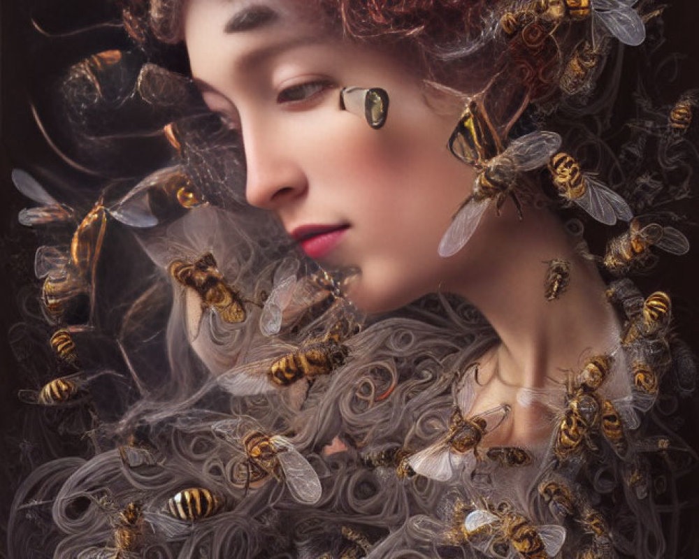 Portrait of Woman with Bees and Honeycomb Motifs