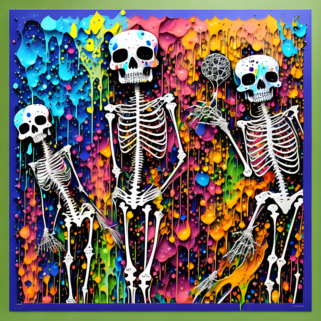 Colorful Skeleton Figures in Psychedelic Artwork