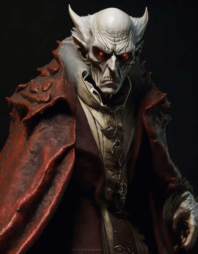 Detailed Sinister Vampire Figure with Pale Skin and Sharp Fangs