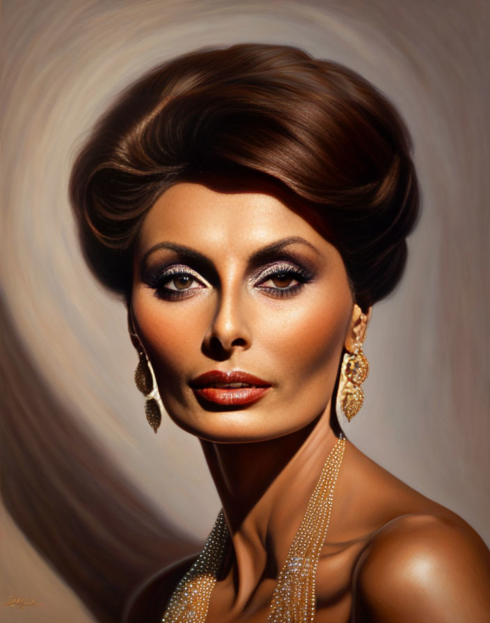 Elegant woman portrait with updo and smoky eye makeup