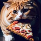 Large Orange Tabby Cat with Pepperoni Pizza Slice Integration