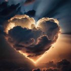 Heart-shaped Cloud Formation Illuminated by Warm Light at Sunset/Sunrise