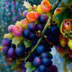 Colorful Plum Branch Artwork with Fruit, Blooms, and Berries