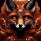 Colorful Stylized Fox Art with Mandala Designs on Dark Background