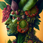 Botanical-themed digital art featuring human profile with lifelike elements