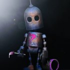 Glittery robot with heart-shaped eyes and light emitting heart symbolizes love