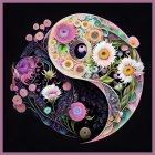 Colorful Floral Yin Yang Symbol Artwork with Detailed Flowers