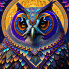 Colorful Owl Artwork with Cosmic Background