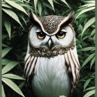 Colorful Owl Illustration with Tropical Foliage and Birds