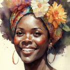 Smiling woman with flower crown and hoop earrings