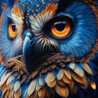 Colorful owl digital illustration under starry night sky