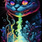 Fantasy cat with blue and purple fur and intricate patterns