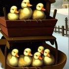 Seven Ducklings in Wooden Wheelbarrow on Snowy Landscape