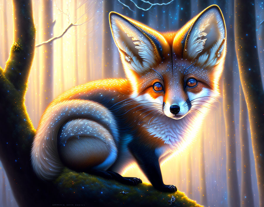 Orange Fox with Sparkling Fur in Enchanted Twilight Forest